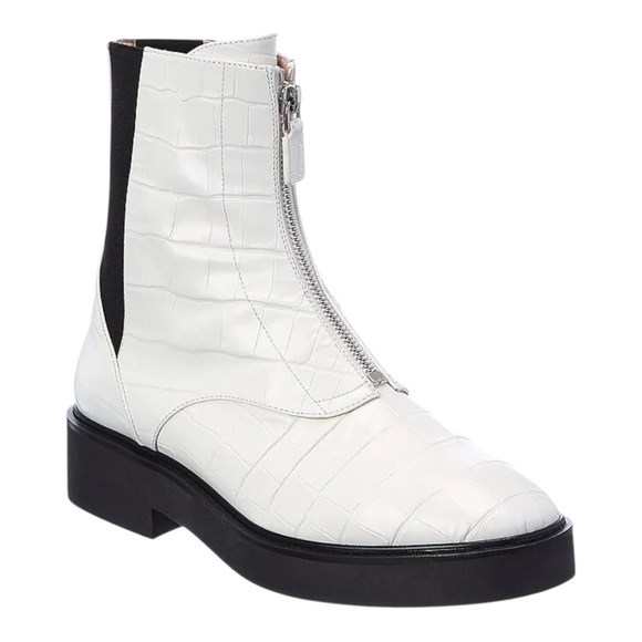 Stuart Weitzman Shoes - STUART WEITZMAN Lodge Zip Croc Embossed White Zipper Leather Boots